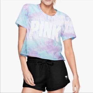 Victoria’s Secret Pink tie dye cropped tee top pink tee cotton tee short sleeve